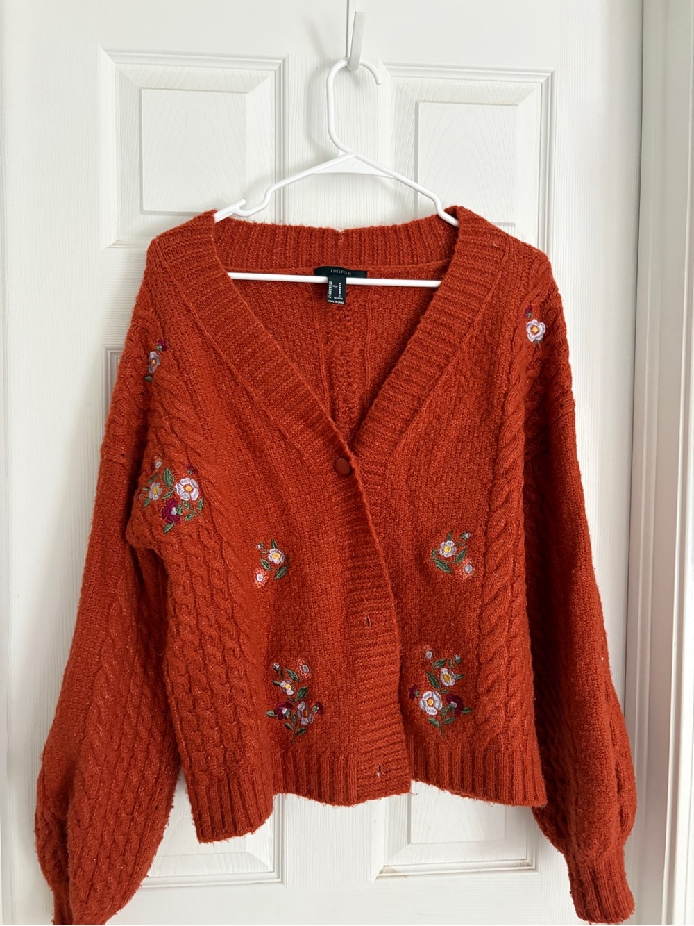 Forever 21 Rust Orange Embroidered V-Neck Cardigan